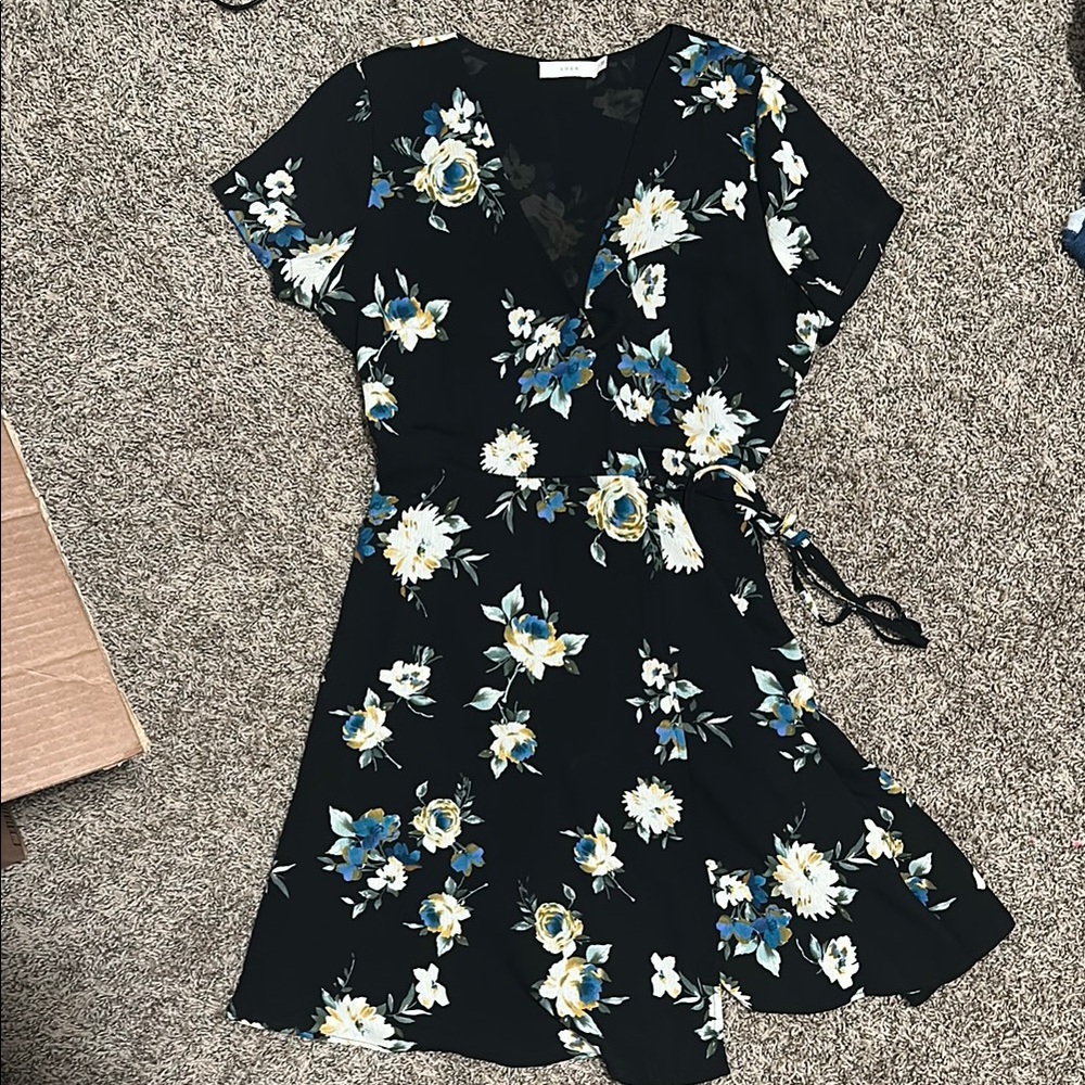 Floral Black Wrap Dress